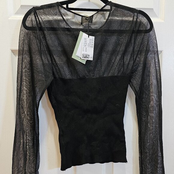 H&M Black Mesh Long Sleeve Top Size M NWT - Picture 4 of 4